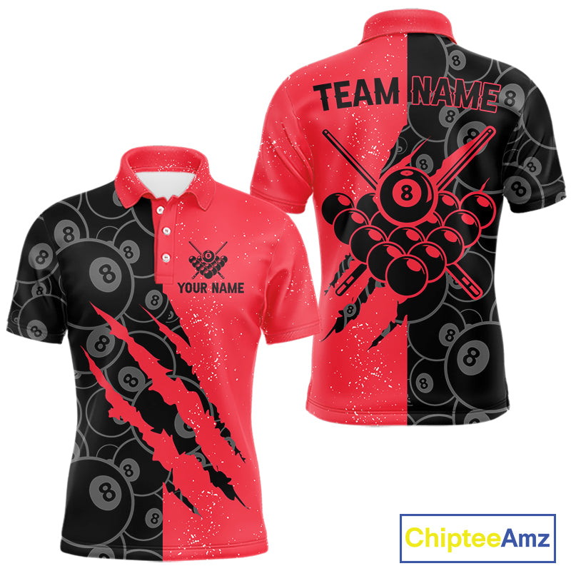 Custom Grunge Black And Red 8 Ball Billiard Shirt For Men, Pool Team Jersey Polo & 1/4 Zip TDM5961
