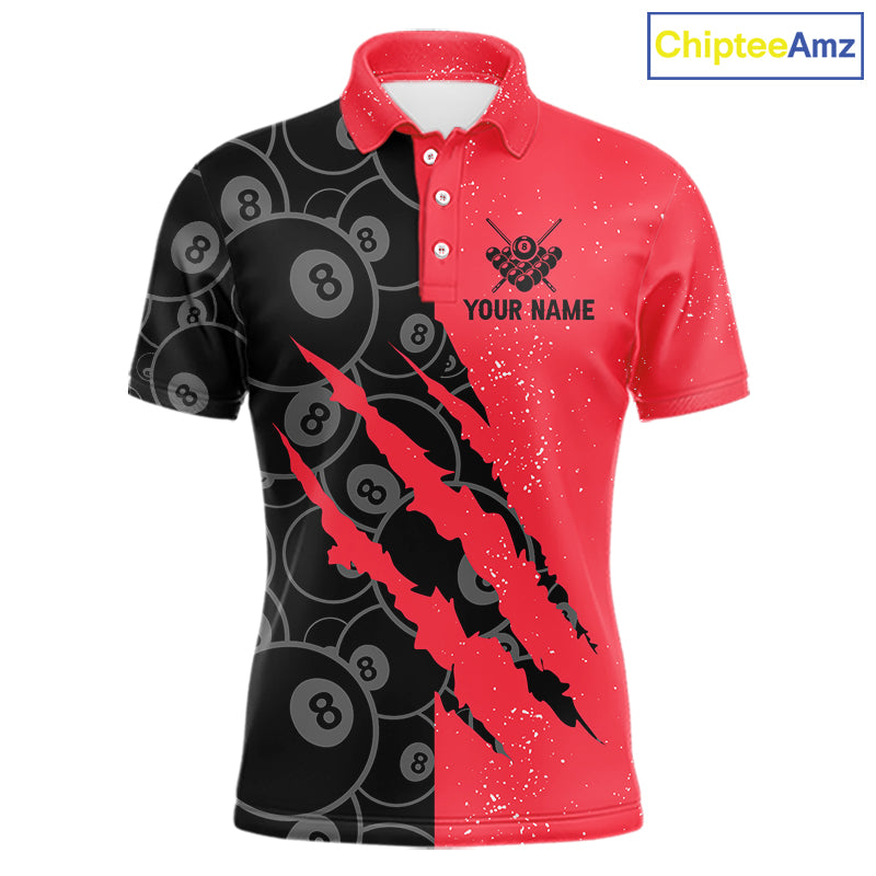 Custom Grunge Black And Red 8 Ball Billiard Shirt For Men, Pool Team Jersey Polo & 1/4 Zip TDM5961