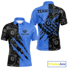 Load image into Gallery viewer, Custom Grunge Black And Blue 8 Ball Billiard Shirt For Men, Pool Team Jersey Polo &amp; 1/4 Zip TDM5962
