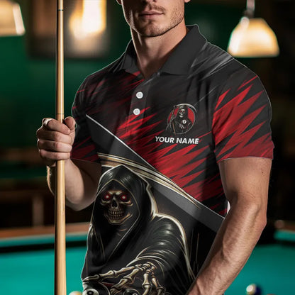 Red Grim Reaper 8 Ball Pool Billiard Shirts For Men Custom Billiard Team Jerseys Polo & 1/4 Zip TDM3760
