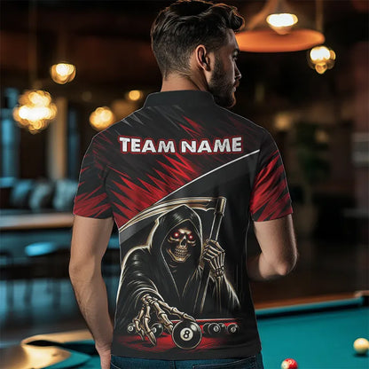 Red Grim Reaper 8 Ball Pool Billiard Shirts For Men Custom Billiard Team Jerseys Polo & 1/4 Zip TDM3760