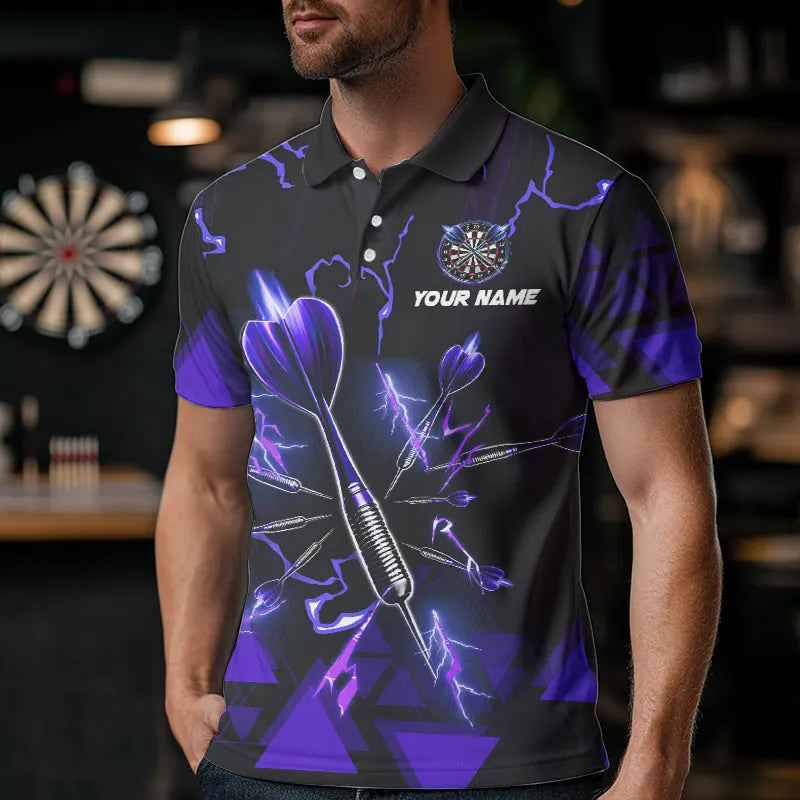 Blue Darts Arrow Thunder Lightning Dart Shirts For Men Custom Dart Team Jerseys Polo & 1/4 Zip TDM3765