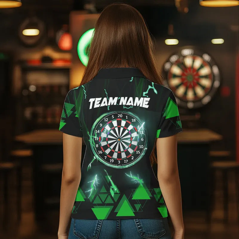 Green Darts Arrow Thunder Lightning Dart Shirts For Women Custom Dart Team Jerseys Polo & 1/4 Zip TDM3766
