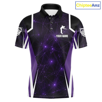 Custom 8 Ball Pool Billiard Shirt For Men, Purple Geometric Billiard Team Jersey Polo & 1/4 Zip TDM6129