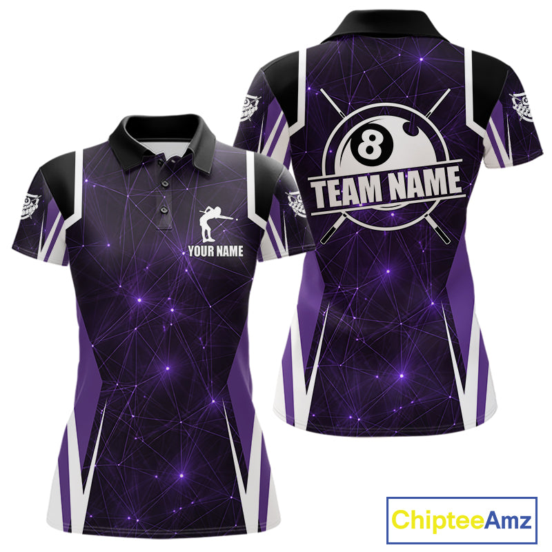 Custom 8 Ball Pool Billiard Shirt For Women, Purple Geometric Billiard Team Jersey Polo & 1/4 Zip TDM6129
