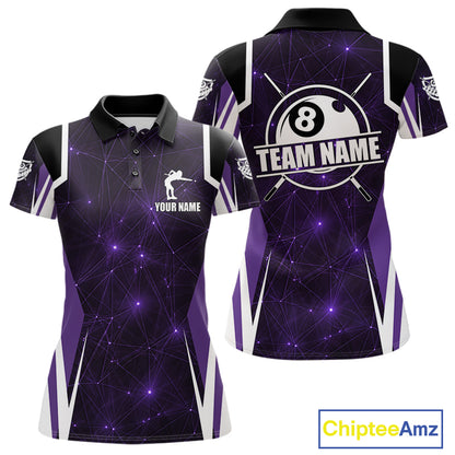 Custom 8 Ball Pool Billiard Shirt For Women, Purple Geometric Billiard Team Jersey Polo & 1/4 Zip TDM6129