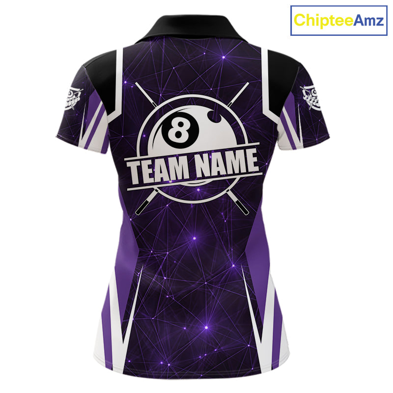 Custom 8 Ball Pool Billiard Shirt For Women, Purple Geometric Billiard Team Jersey Polo & 1/4 Zip TDM6129