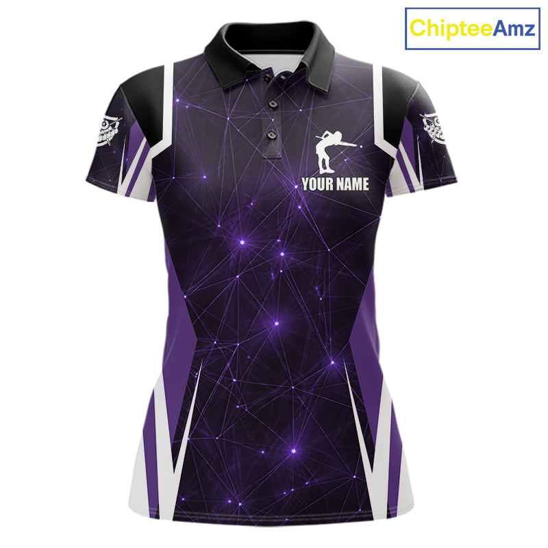 Custom 8 Ball Pool Billiard Shirt For Women, Purple Geometric Billiard Team Jersey Polo & 1/4 Zip TDM6129