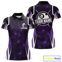 Load image into Gallery viewer, Custom 8 Ball Pool Billiard Shirt For Women, Purple Geometric Billiard Team Jersey Polo &amp; 1/4 Zip TDM6129
