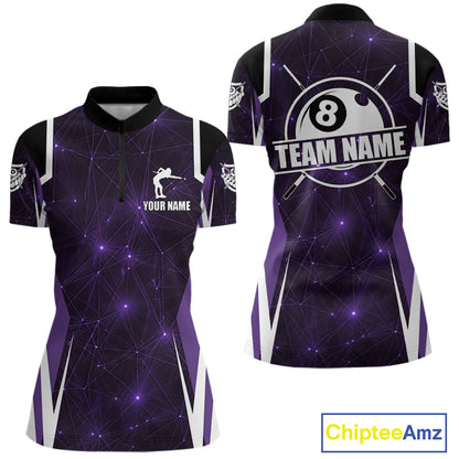 Custom 8 Ball Pool Billiard Shirt For Women, Purple Geometric Billiard Team Jersey Polo & 1/4 Zip TDM6129