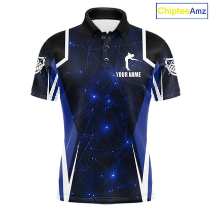 Custom 8 Ball Pool Billiard Shirt For Men, Blue Geometric Billiard Team Jersey Polo & 1/4 Zip TDM6130