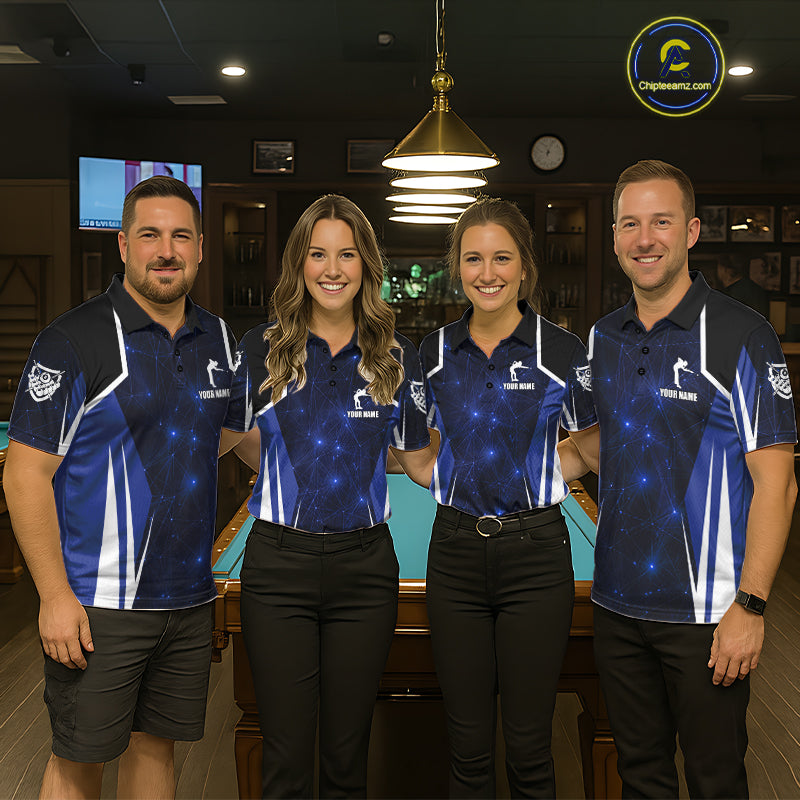 Custom 8 Ball Pool Billiard Shirt For Women, Blue Geometric Billiard Team Jersey Polo & 1/4 Zip TDM6130