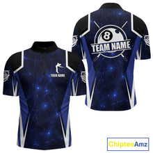 Load image into Gallery viewer, Custom 8 Ball Pool Billiard Shirt For Men, Blue Geometric Billiard Team Jersey Polo &amp; 1/4 Zip TDM6130