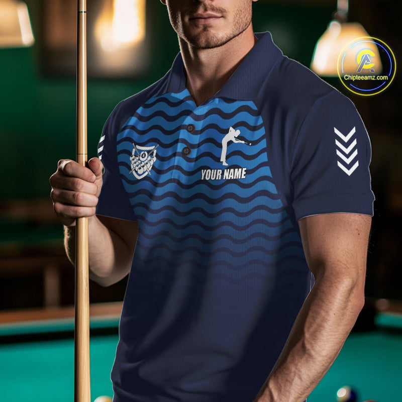 Blue 8 Ball Pool Billiard Jersey For Men Custom Polo & Quarter Zip Billiard Shirt For Team TDM6131