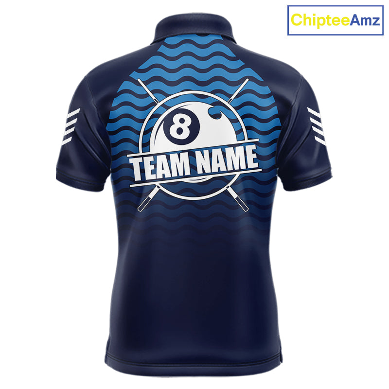 Blue 8 Ball Pool Billiard Jersey For Men Custom Polo & Quarter Zip Billiard Shirt For Team TDM6131