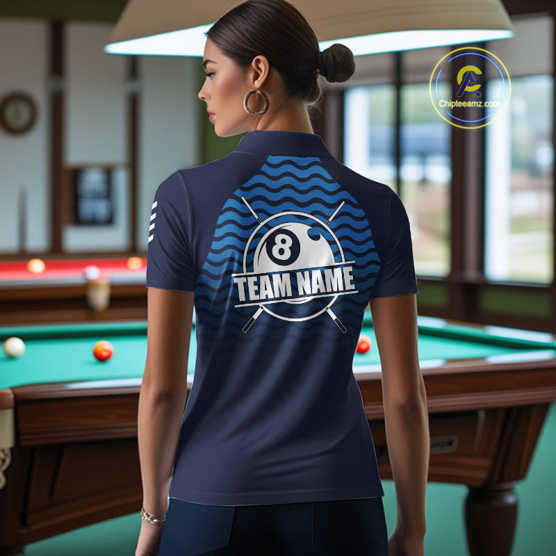 Blue 8 Ball Pool Billiard Jersey For Women Custom Polo & Quarter Zip Billiard Shirt For Team TDM6131