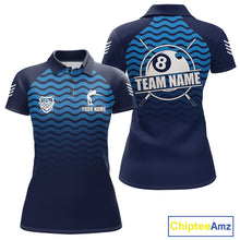 Load image into Gallery viewer, Blue 8 Ball Pool Billiard Jersey For Women Custom Polo &amp; Quarter Zip Billiard Shirt For Team TDM6131