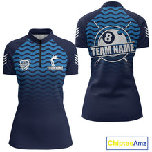 Load image into Gallery viewer, Blue 8 Ball Pool Billiard Jersey For Women Custom Polo &amp; Quarter Zip Billiard Shirt For Team TDM6131