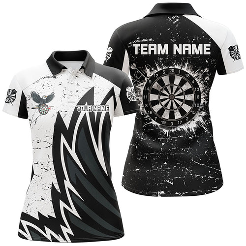 Custom Grunge Black White Dartboard Women Darts Shirts Custom Unique Darts Team Jerseys TDM1640
