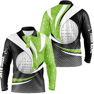 Black Green Golf Pattern Mens Golf Polo Shirts Custom Golf Balls Golf Outfit For Men, Golf Gifts TDM1852