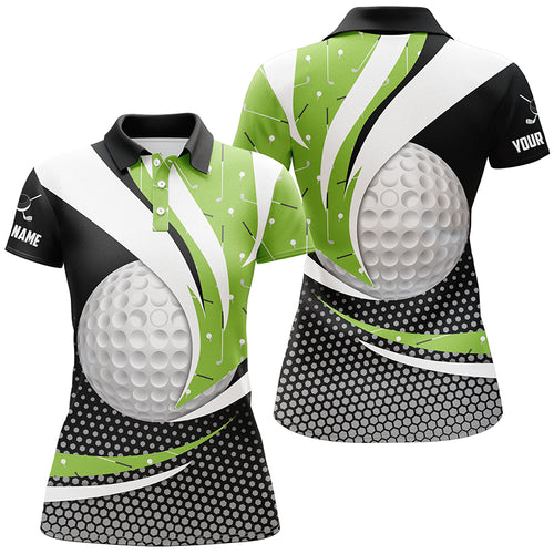 Black Green Golf Pattern Womens Golf Polo Shirts Custom Golf Balls Golf Outfit For Ladies, Golf Gifts TDM1852