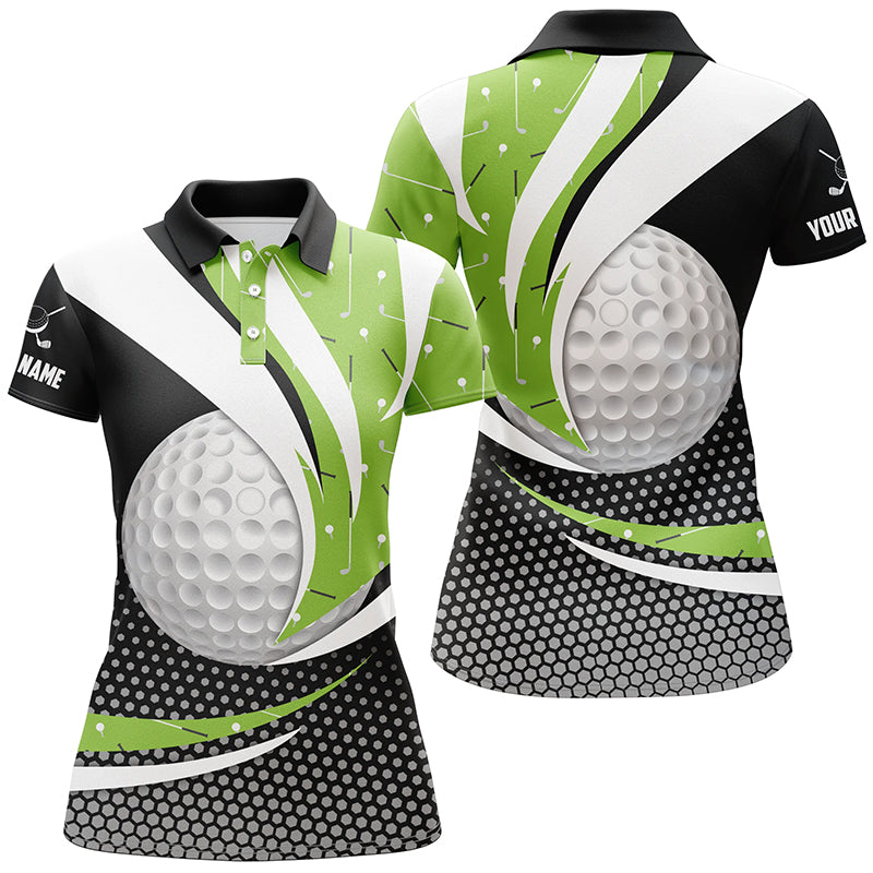 Black Green Golf Pattern Womens Golf Polo Shirts Custom Golf Balls Golf Outfit For Ladies, Golf Gifts TDM1852