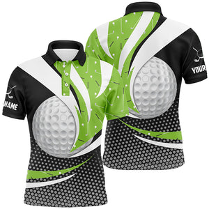 Black Green Golf Pattern Mens Golf Polo Shirts Custom Golf Balls Golf Outfit For Men, Golf Gifts TDM1852