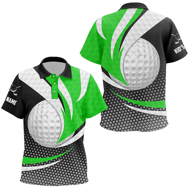 Green Black Kid Golf Polo Shirts Custom Golf Balls Golf Outfit For Kid, Top Golf Gifts TDM1853