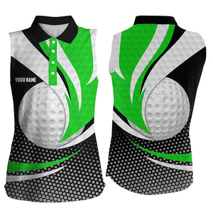 Green Black Womens Golf Sleeveless Shirts Custom Golf Balls Golf Outfit For Ladies, Top Golf Gifts TDM1853