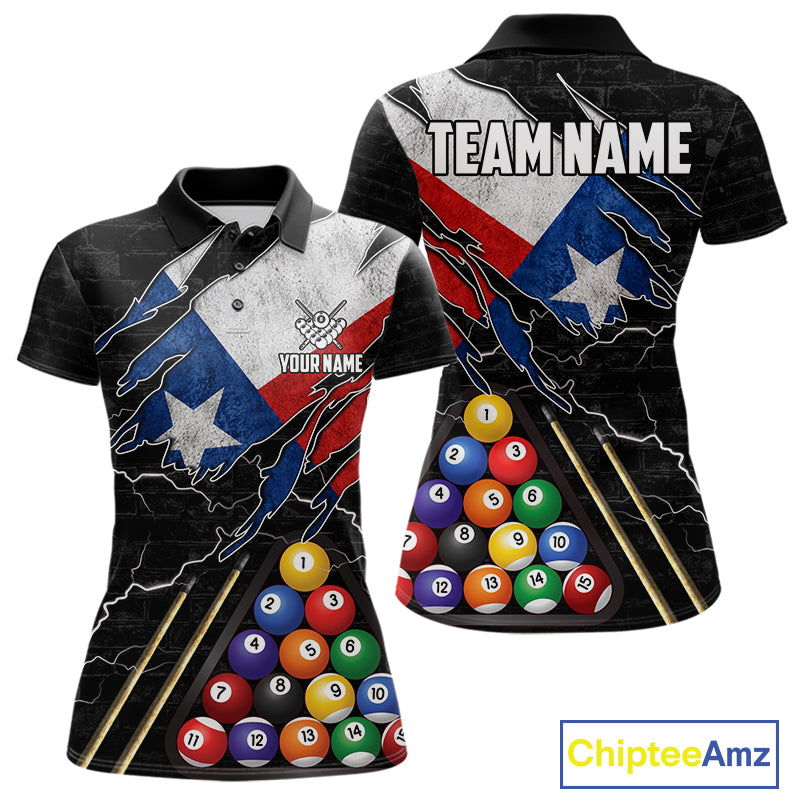 Custom Texas Flag 8 Ball Pool Polo Shirt Designed for Personalized Patriotic Billiard Team Jerseys with Premium Athletic Performance Style