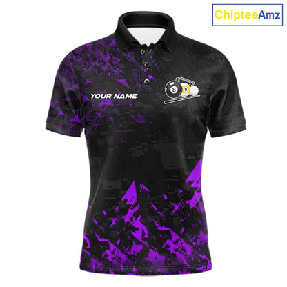 Personalized Purple Grim Reaper 8 Ball 9 Ball Billiard League Polo Shirt Featuring a Bold Custom Design for Pool League Players and Tournament Events