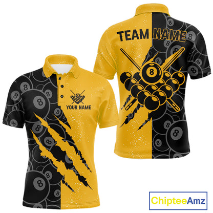 Custom Grunge Yellow Black 8 Ball Pool Billiard Shirt For Men, Billiard Team Jersey Polo & 1/4 Zip TDM7293