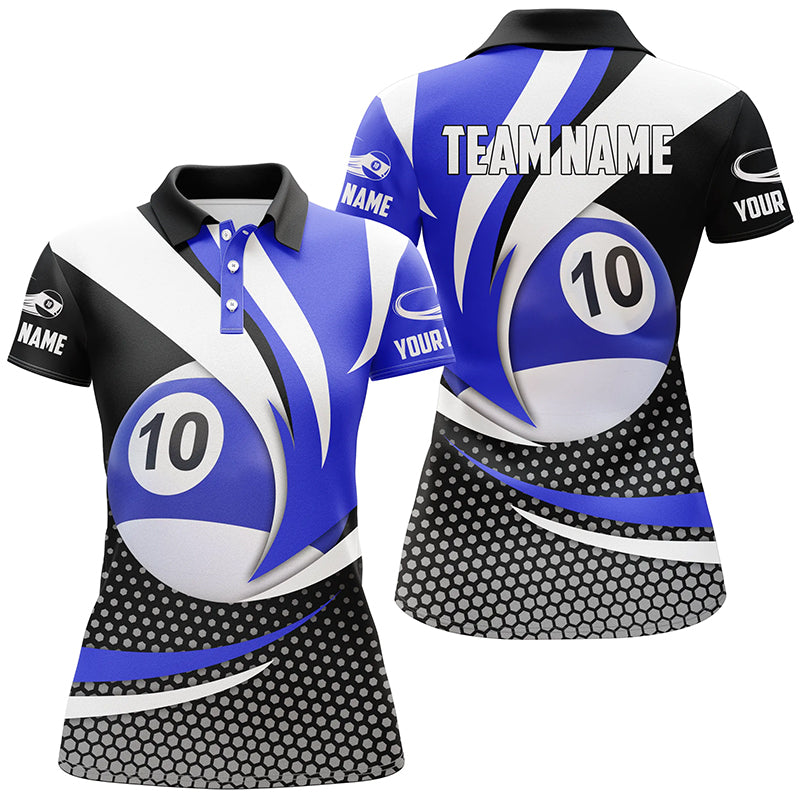 Personalized 10 Ball Pool Billiard Polo Shirts For Women, Custom 10 Ball Team League Billiard Shirts TDM0154