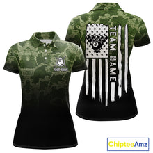 Load image into Gallery viewer, Black And Green Camo American Flag 8 Ball Billiard Shirt For Women Custom Patriotic Pool Team Jersey TDM5036