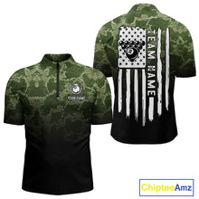 Load image into Gallery viewer, Black And Green Camo American Flag 8 Ball Billiard Shirt For Men Custom Patriotic Pool Team Jersey TDM5036