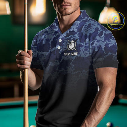 Black And Blue Camo American Flag 8 Ball Billiard Shirt For Men Custom Patriotic Pool Team Jersey TDM5037