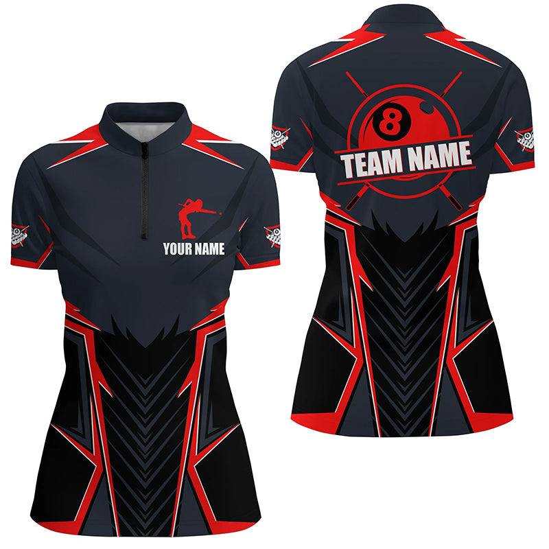 Billiard Jerseys For Women Custom Polo & Quarter-Zip Billiard Team Shirts, 8 Ball Pool Shirt |Red TDM3029