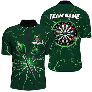 Turquoise Darts Thunder Lightning 3D Dart Polo & Quarter Zip Custom Dart Shirts For Men Dart Jersey TDM3032