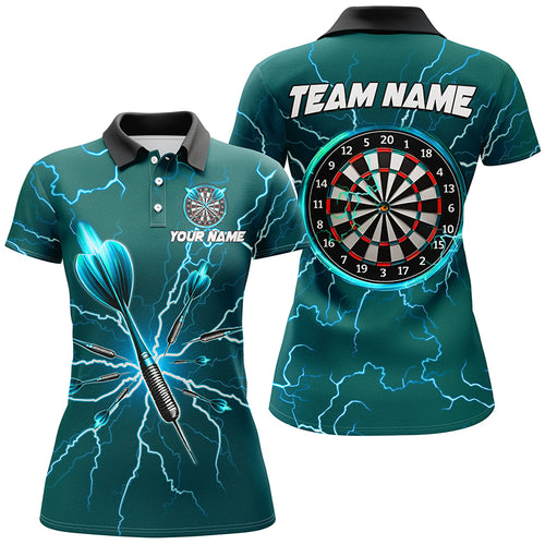 Green Darts Thunder Lightning 3D Dart Polo & Quarter Zip Custom Dart Shirts For Women Dart Jersey TDM3033