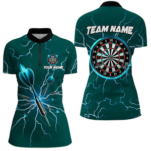 Green Darts Thunder Lightning 3D Dart Polo & Quarter Zip Custom Dart Shirts For Women Dart Jersey TDM3033