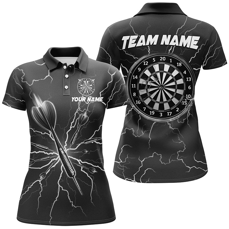 Black Darts Thunder Lightning 3D Dart Polo & Quarter Zip Custom Dart Shirts For Women Dart Jersey TDM3034