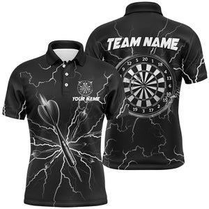 Black Darts Thunder Lightning 3D Dart Polo & Quarter Zip Custom Dart Shirts For Men Dart Jersey TDM3034