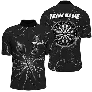 Black Darts Thunder Lightning 3D Dart Polo & Quarter Zip Custom Dart Shirts For Men Dart Jersey TDM3034