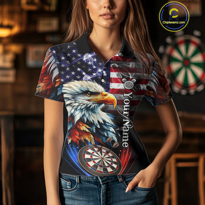 American Flag Smoke Eagle Darts Shirt For Women Custom Patriotic Darts Jersey Team Polo, 1/4 Zip TDM5256