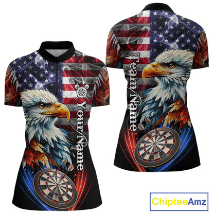 American Flag Smoke Eagle Darts Shirt For Women Custom Patriotic Darts Jersey Team Polo, 1/4 Zip TDM5256