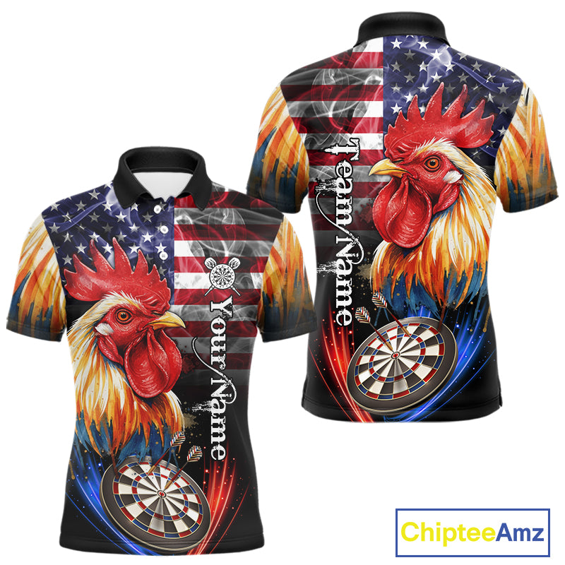 American Flag Smoke Rooster Darts Shirt For Men Custom Patriotic Darts Jersey Team Polo, 1/4 Zip TDM5257