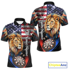 Load image into Gallery viewer, American Flag Smoke Lion Darts Shirt For Men Custom Patriotic Darts Jersey Team Polo, 1/4 Zip TDM5258