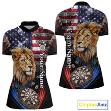 Load image into Gallery viewer, American Flag Smoke Lion Darts Shirt For Women Custom Patriotic Darts Jersey Team Polo, 1/4 Zip TDM5258