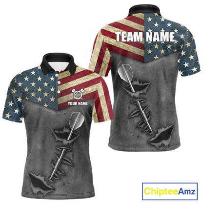 Personalized American Flag Steel Tip Dart Polo & 1/4 Zip For Men Custom Patriotic Darts Jersey TDM5260