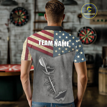 Personalized American Flag Steel Tip Dart Polo & 1/4 Zip For Men Custom Patriotic Darts Jersey TDM5260